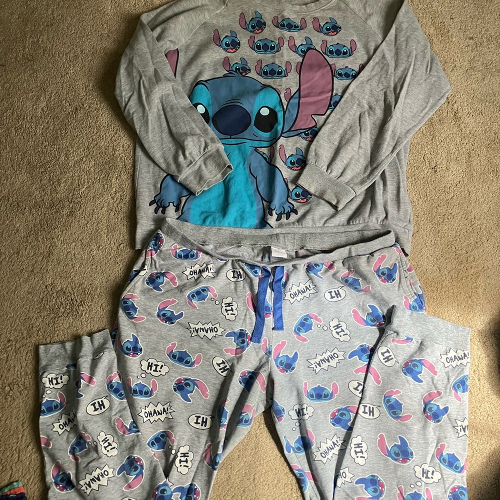 Disney Gray and Blue Stitch Pajama Set